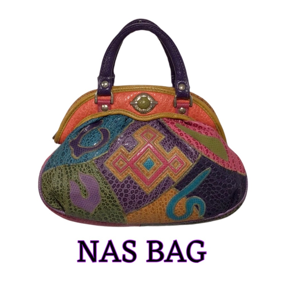Vintage NAS BAG Faux Leather Patchwork Handbag, Snakeskin Embossed, Padded, 80’s